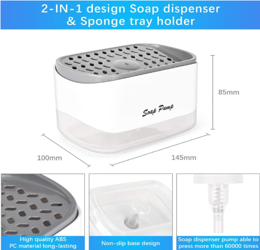 Kitchen Dish Soap Dispenser with Sponge Holder 1 2-in-1 Kitchen Soap Dispenser & Sponge Holder | Shop Now