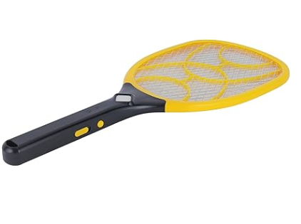 MOSQUITO BAT 1 A rechargeable mosquito swatter with 3-layer mesh and dual LED lighting is powered by a rechargeable, high-capacity 4V, 1200 mAh lithium battery.