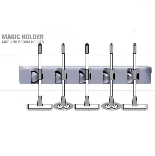 AKC Magic Mop & Broom Holder Self-Adhesive Wall Mount Organizer