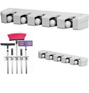 AKC Magic Mop & Broom Holder Self-Adhesive Wall Mount Organizer
