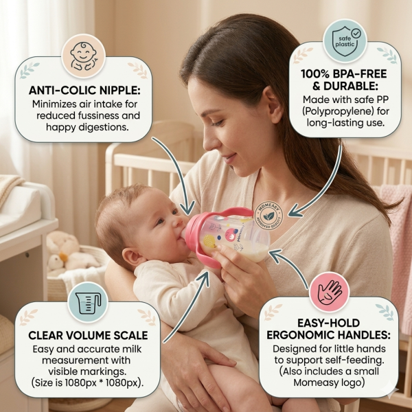 Momeasy Wide Neck PP Feeding Bottle 240ml