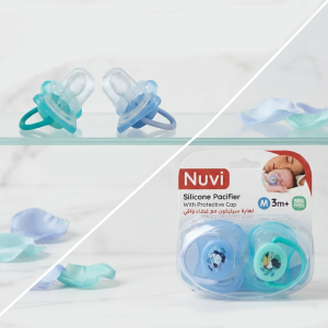 NUVI SILICONE PACIFIER WITH PROTECTIVE CAP Nuvi Orthodontic Silicone Pacifier 2-Pack with Protective Caps – BPA-Free Soother for Babies 3 Months+