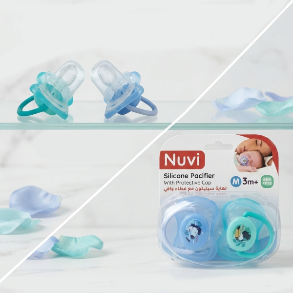 Nuvi Orthodontic Silicone Pacifier 2-Pack with Protective Caps – BPA-Free Soother for Babies 3 Months+