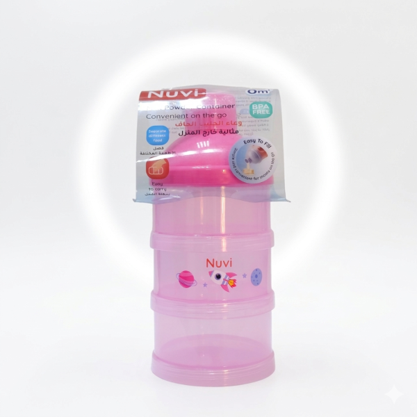 Nuvi 3-Layer Portable Leak-Proof Baby Milk Powder Container & Snack Dispenser – BPA-Free, Stackable Formula Storage with Easy-Pour Funnel (0m+, Pink)