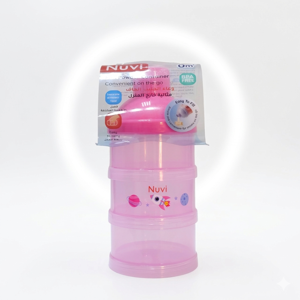 Nuvi 3-Layer Portable Leak-Proof Baby Milk Powder Container & Snack Dispenser – BPA-Free, Stackable Formula Storage with Easy-Pour Funnel (0m+, Pink)