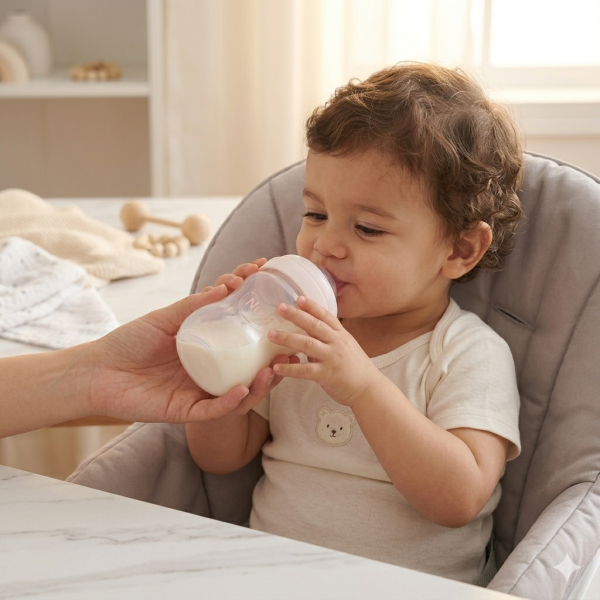 Nuvi Wide Neck PP Feeding Bottle with Anti-Colic Silicone Nipple – BPA-Free, Natural Latch, 120ml4oz (0m+)