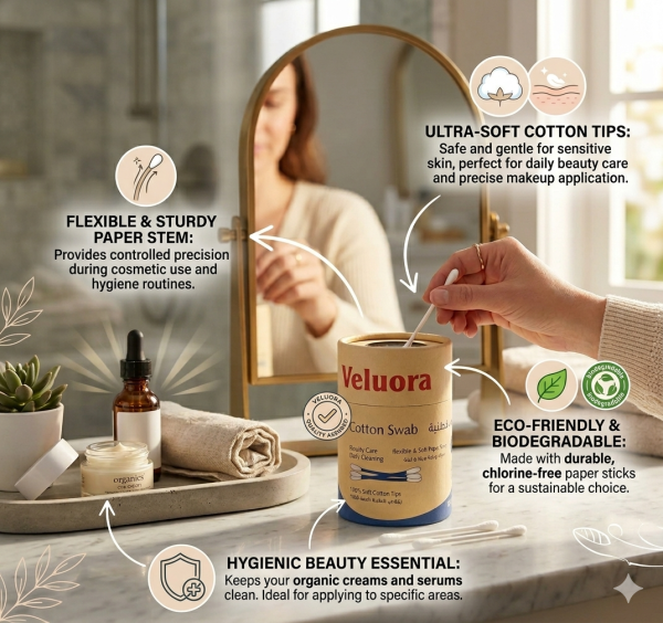 Veluora cotton swabs paper stick, 100 pcs