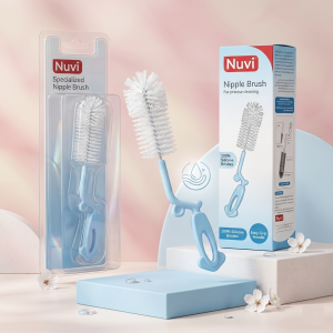 nuvinipple brush Nuvi 2-in-1 Baby Bottle and Nipple Brush Set – Soft Nylon Bristles, Ergonomic Handle, BPA-Free Cleaning Tool for All Bottle Types