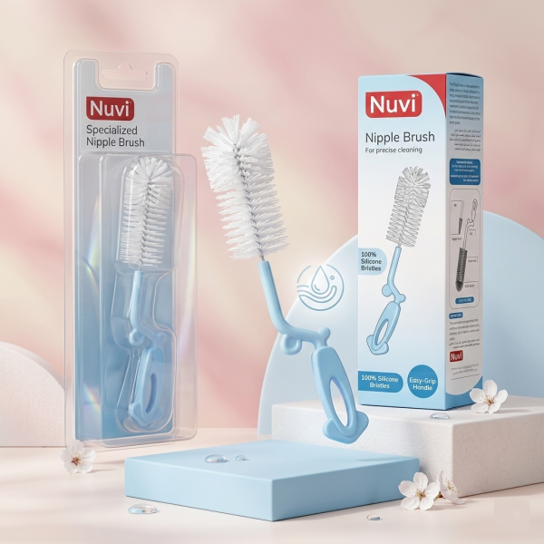 Nuvi 2-in-1 Baby Bottle and Nipple Brush Set – Soft Nylon Bristles, Ergonomic Handle, BPA-Free Cleaning Tool for All Bottle Types
